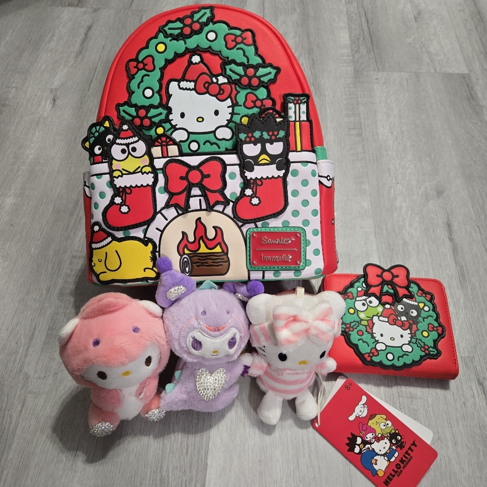 Hello Kitty & Friends Christmas Backpack Wallet Plushies Bundle